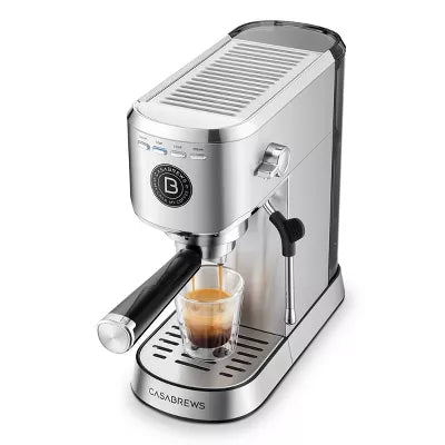 Basic Stainless Steel Compact Espresso Machine: 20-Bar, Milk Frother, Volume Control