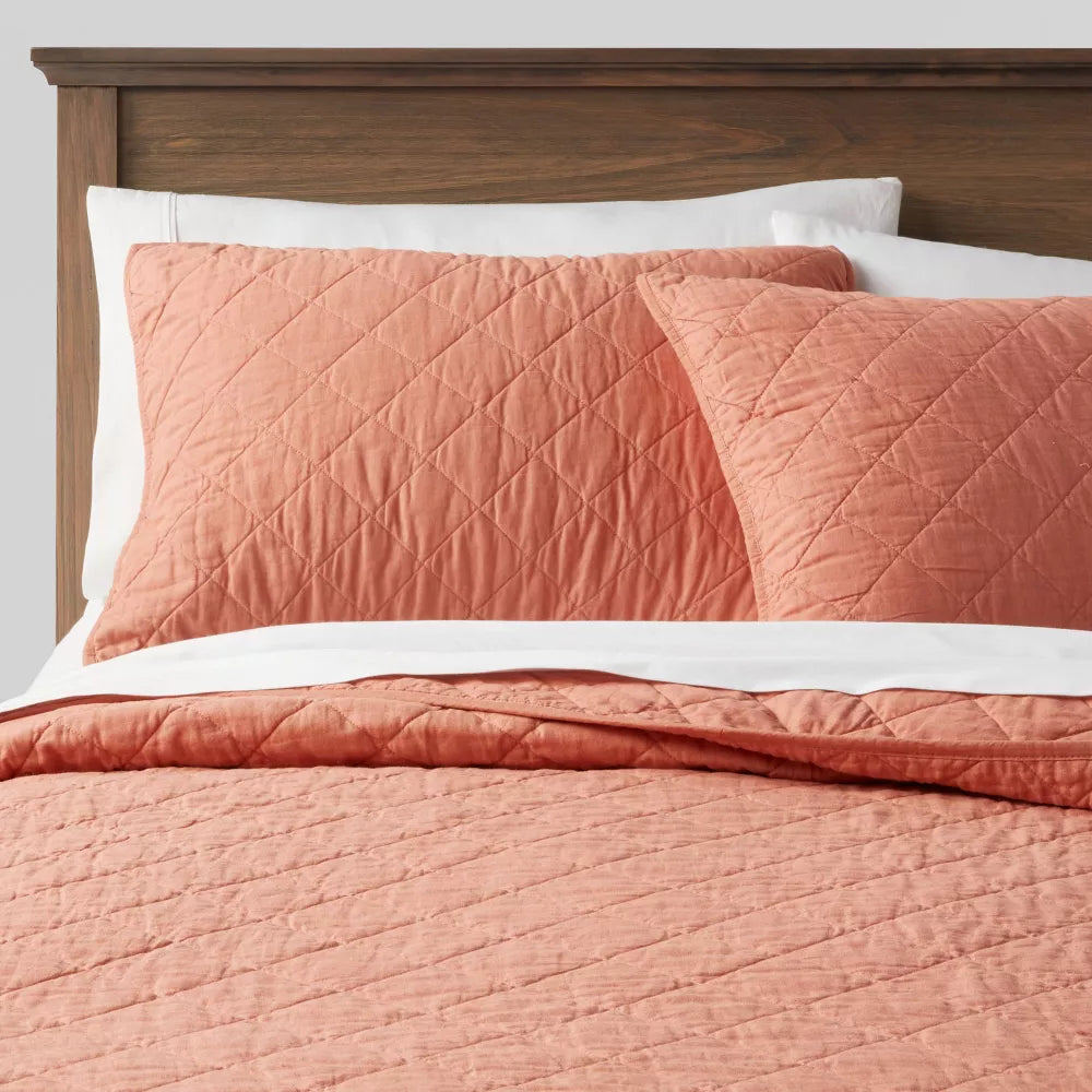 Diamond Stitch Cotton Linen Quilt Sham - King