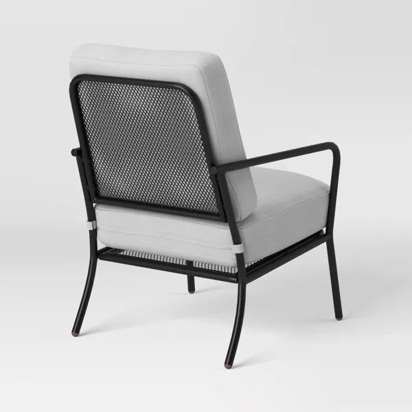 1 Piece Metal Mesh Outdoor Patio Chairs with Double Cushions, Club Chairs Black
