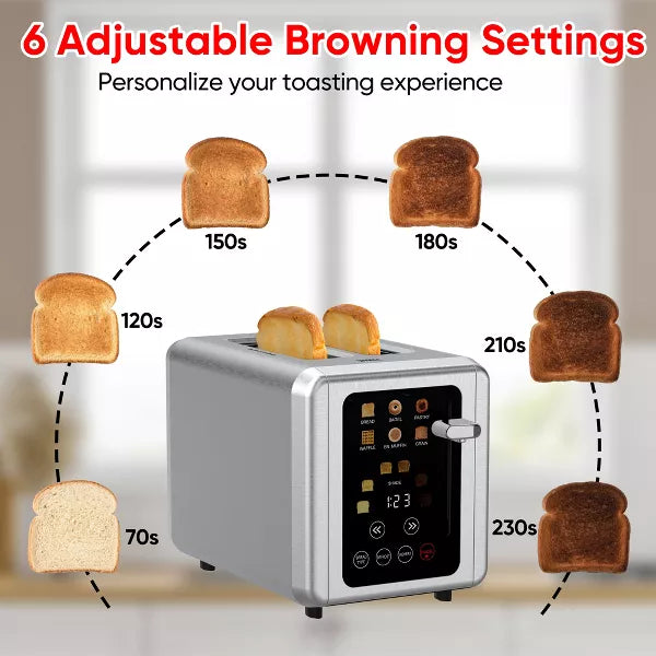 2 Slice Toasters, Touchscreen Dual Independent Control Panel, Smart Bread Toaster, Stainless Steel Toaster, Extra Wide Slots Toaster With Bagel