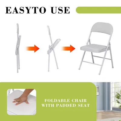 6 Pack Folding Chairs with Padded Seats, Metal Frame with Pu Leather Seat & Back, Capacity 350 lbs, White