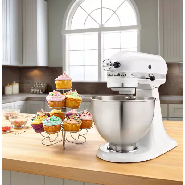 Classic Stand Mixer - White: 10 Speeds, Metal, Dishwasher-Safe, Includes Beater & Dough Hook