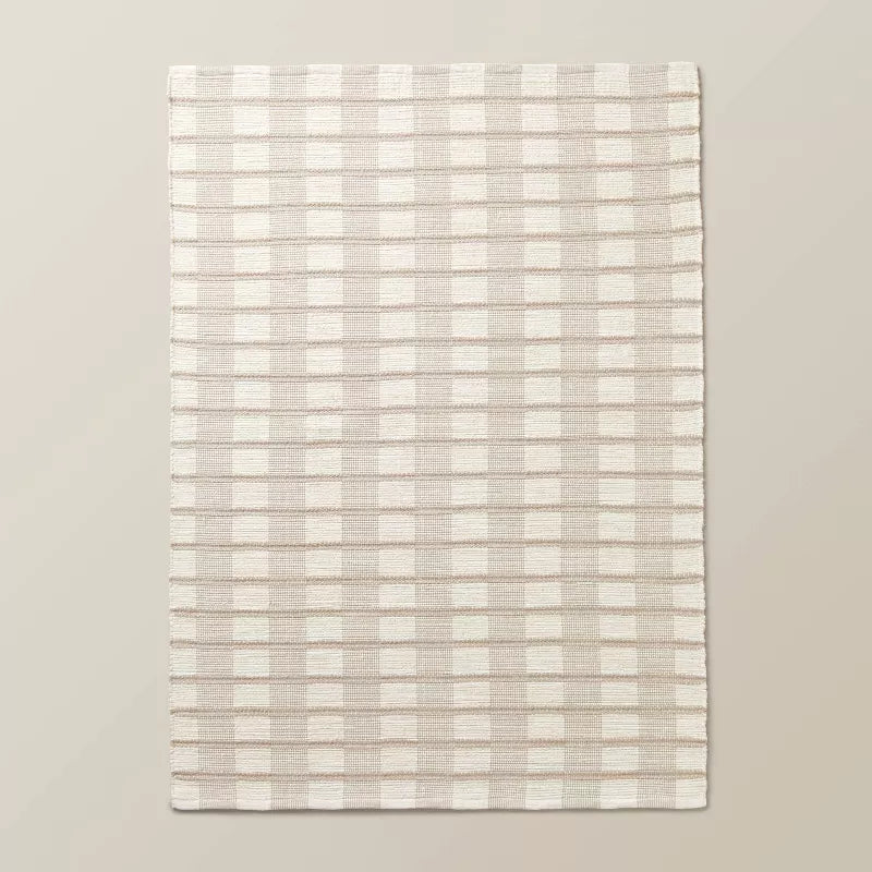 Rib Stripe Plaid Handmade Woven Area Rug Tan/Cream/Khaki - 5x7