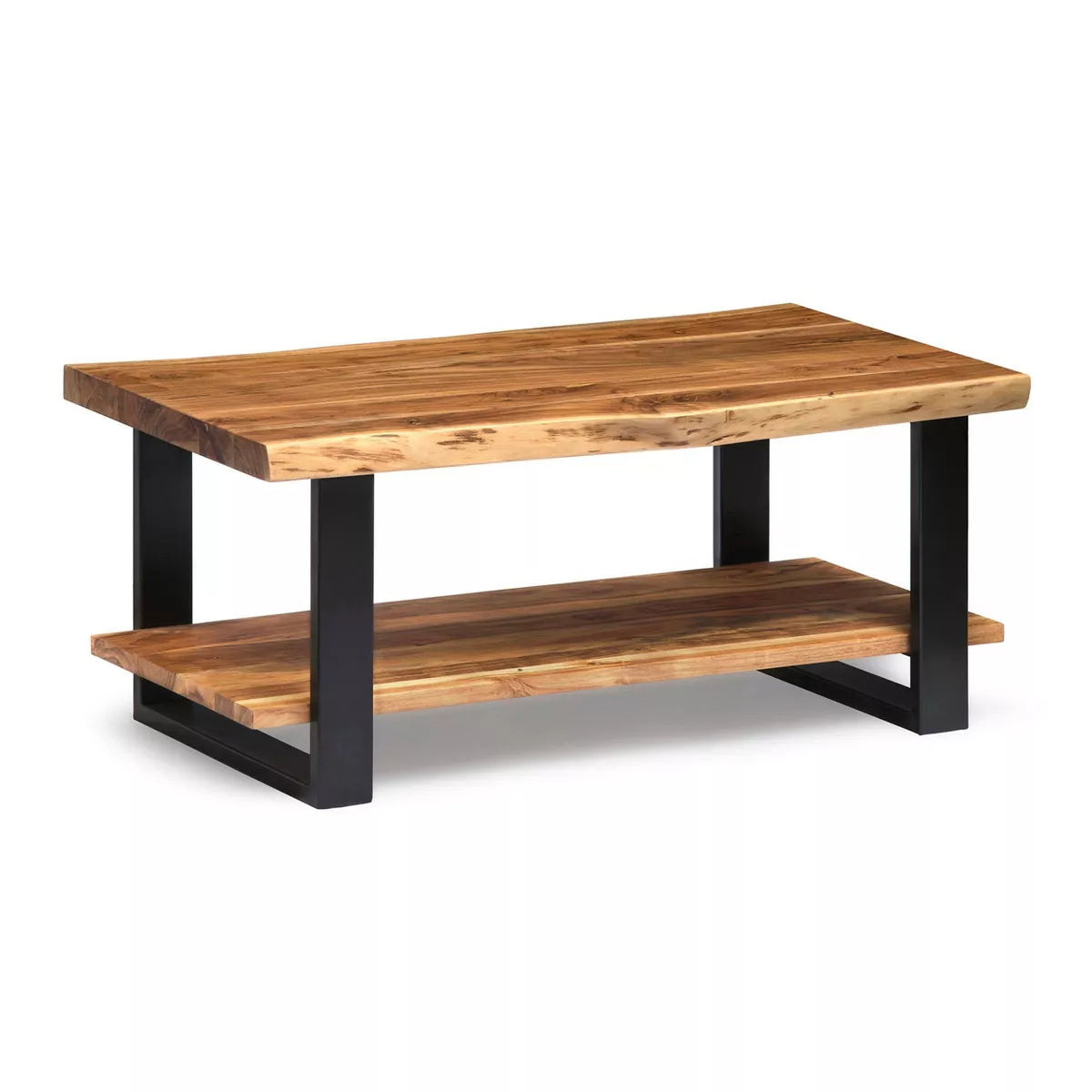 Alpine Live Edge Wood Coffee Table Natural - Acacia Sofa Table, Metal Legs, Rectangular