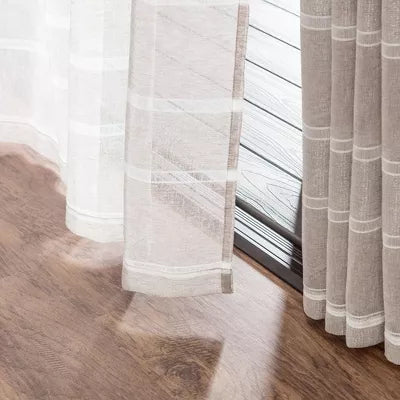 2pk Faux Linen Shimmer Textured Sheer Window Curtain Panels