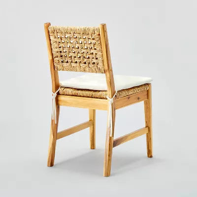 2pk Temescal Valley Wood and Woven Dining Chairs with Cushion Cream