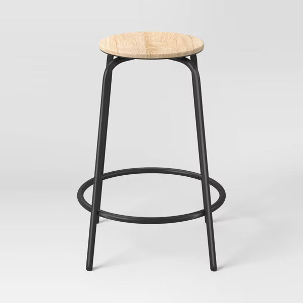 Set of 2 Wood with and Metal Base Backless Counter Height Barstool Stool Natural