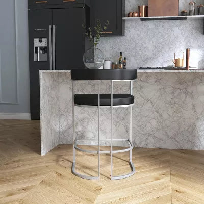 Cannonwood Half Moon Shape Metal Upholstered Back Counter Height Barstool Silver: Faux Leather