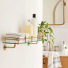 Decorative Glass Wall Shelf with Brass Rail -No Assembly, Wall-Mounted
