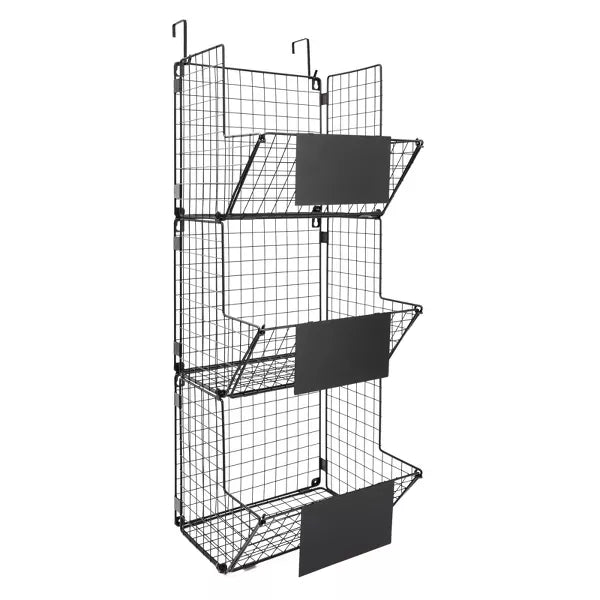 Black 3-Tier Metal Wire Hanging Basket Organizer, Storage Bins, Kitchen Pantry Organization Home Decor, Blank Plates