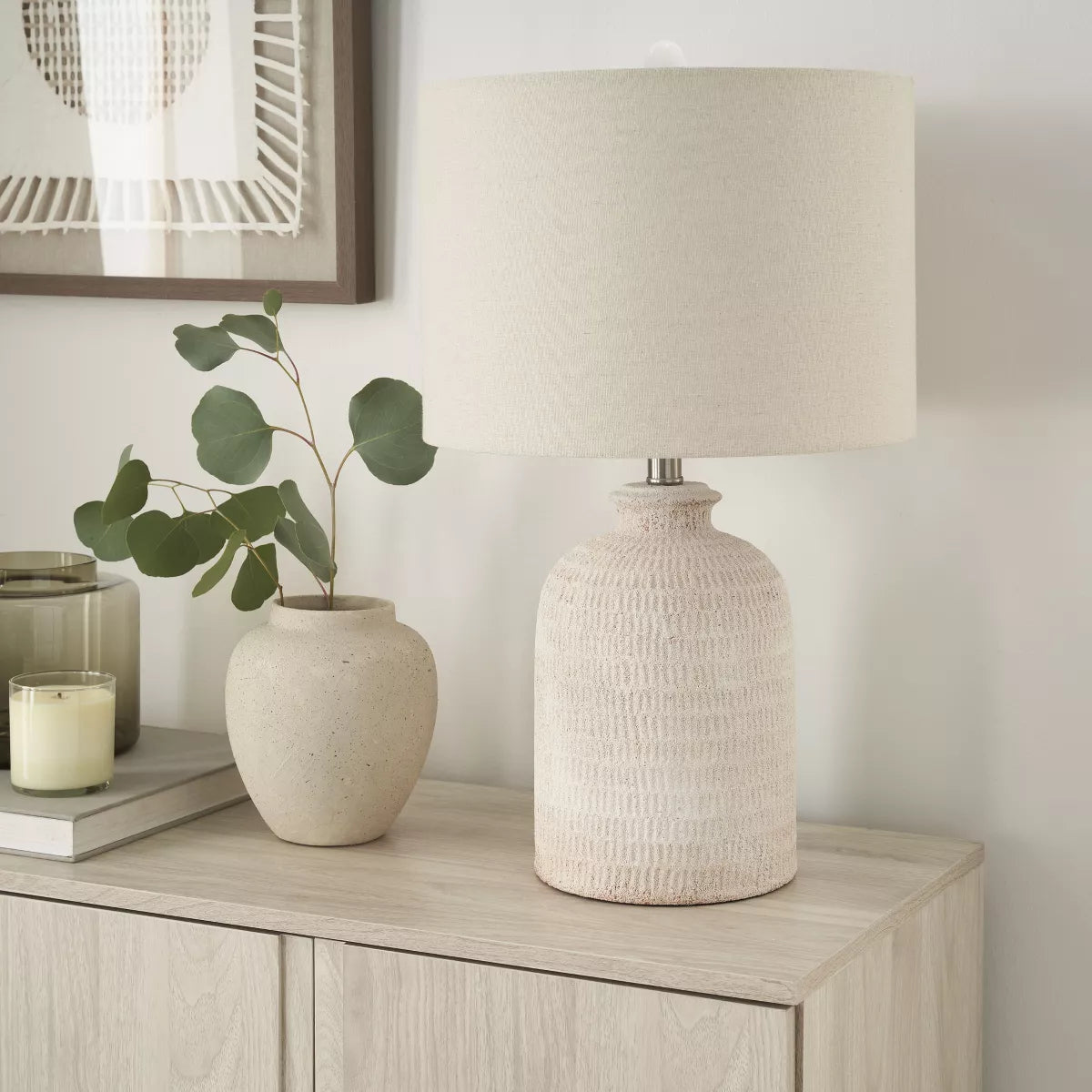 White Textured Terracotta Table Lamp