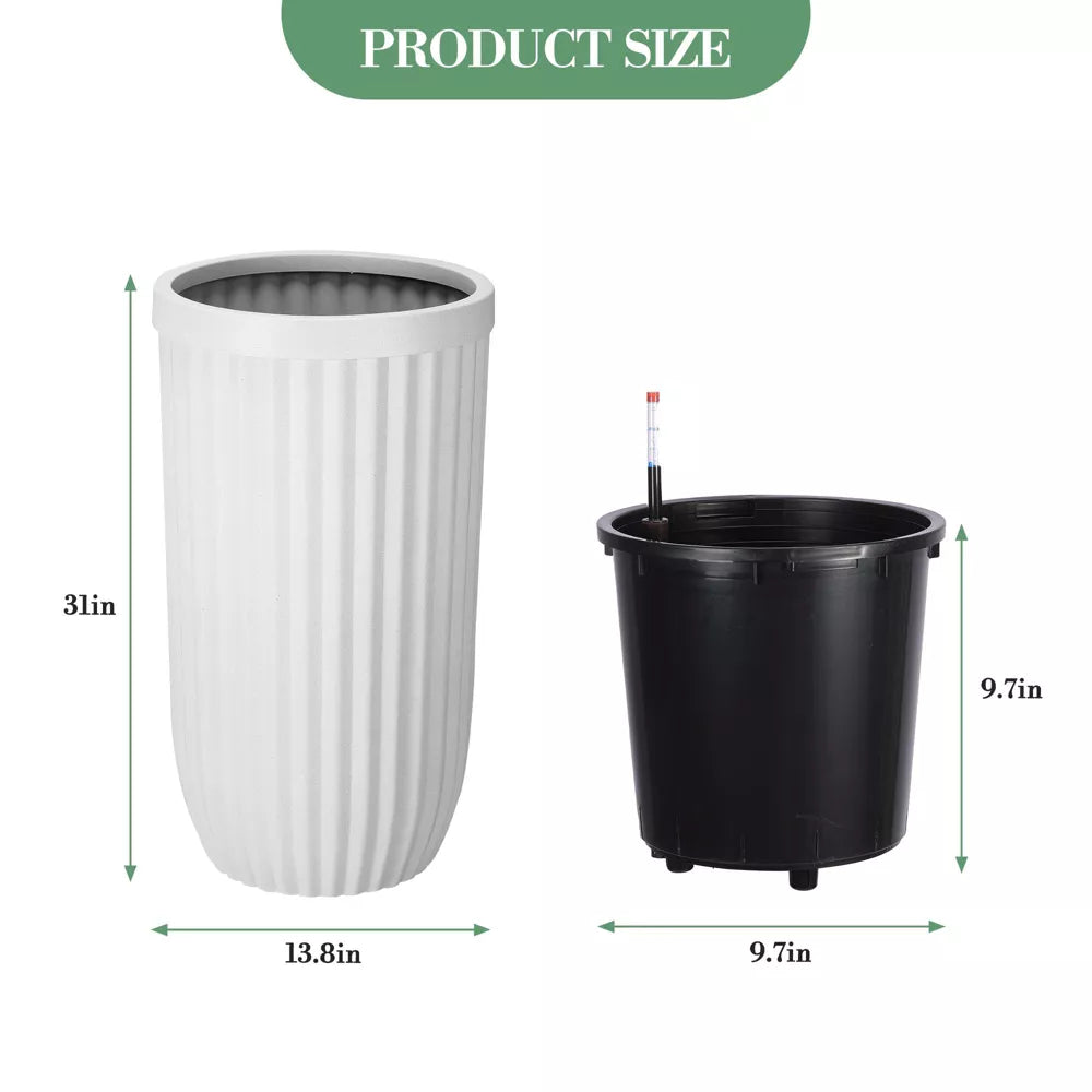 31 Inch Marble Finish Self Watering Pots, SHOWROOM ITEM