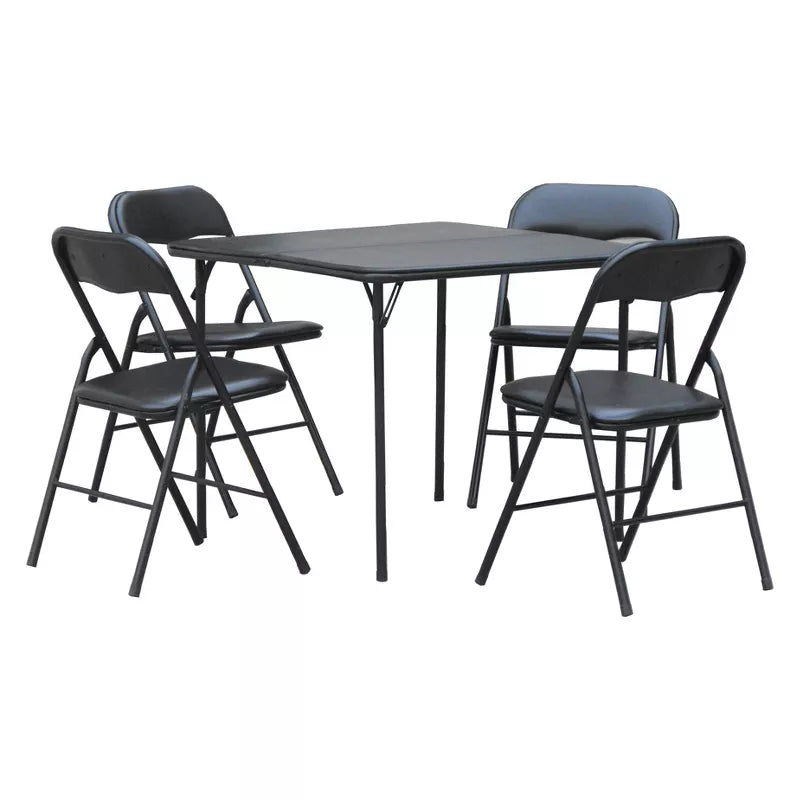 5pc Folding Table Set Black: Vinyl Padded