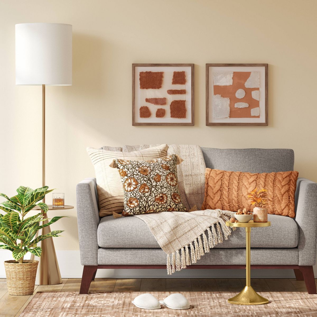 67.75"x17" Modern Floor Lamp with Table - Brass SHOWROOM ITEM