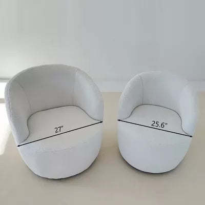 Bella Swivel Barrel Chair,2 Size Soft Touch Upholstered White Teddy Swivel Chair, Armrest 360° Swivel Nursery Chair