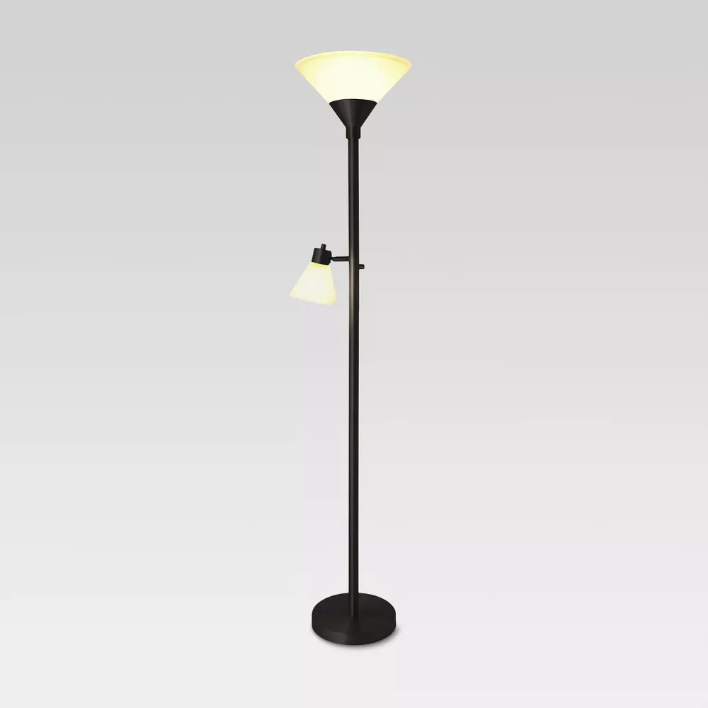 Mother Daughter Torchiere Floor Lamp Black with Glass Shade