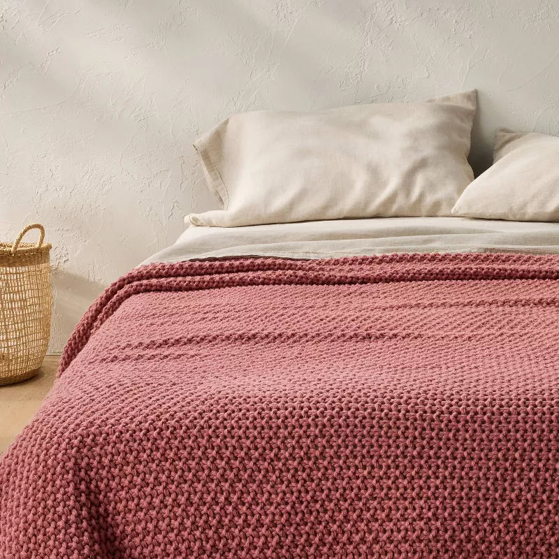 Chunky Knit Bed Blanket - Full/Queen