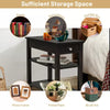 3-Tier Side End Table with Drawer Double Shelf Narrow Nightstand Espresso-Black