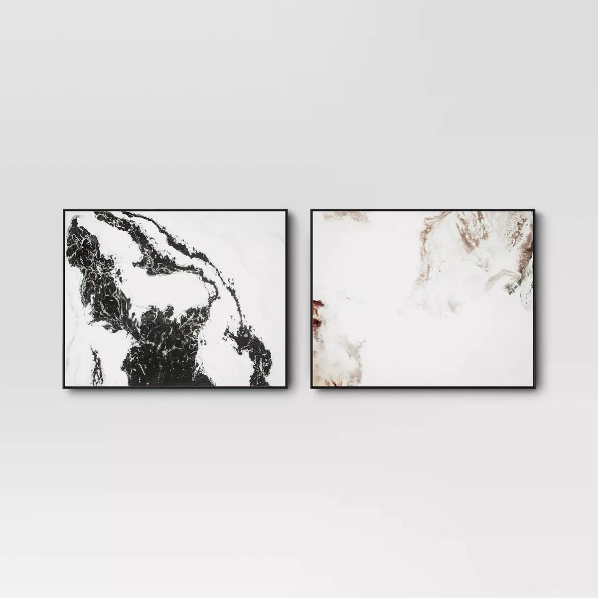2pk Marble Framed Printed Canvases Black/Tan - Modern Abstract Digital Art, Polystyrene Frame