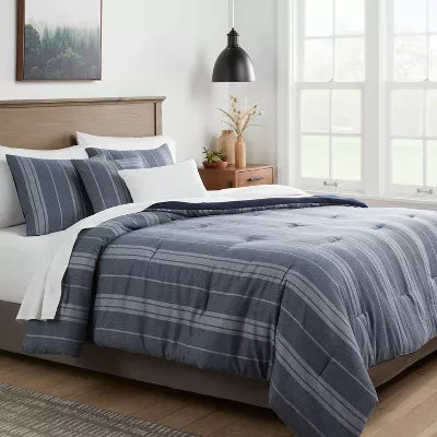 5pc Reversible Heathered Herringbone Stripe Comforter Set - Full/Queen