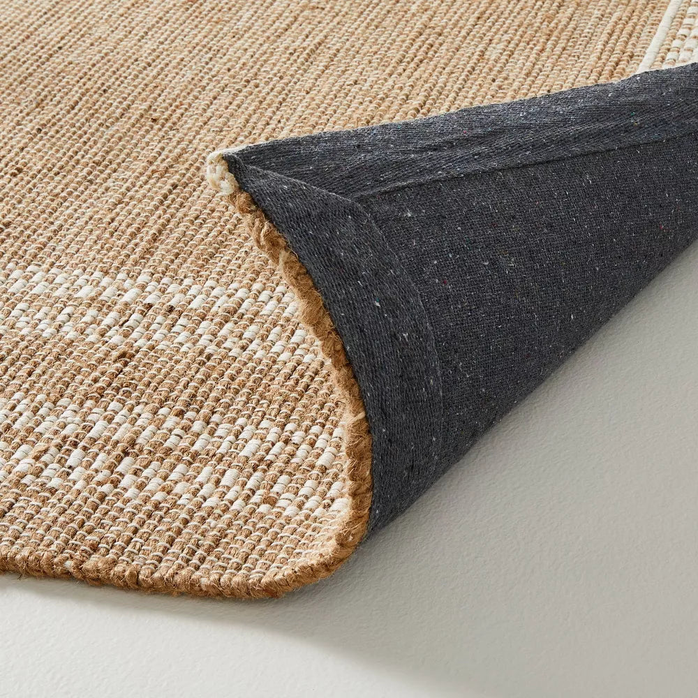 Border Plaid Handmade Jute Woven Area Rug Natural/Cream
