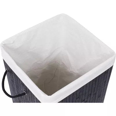 Bamboo Square Laundry Hamper with Lid and Cloth Liner - Black