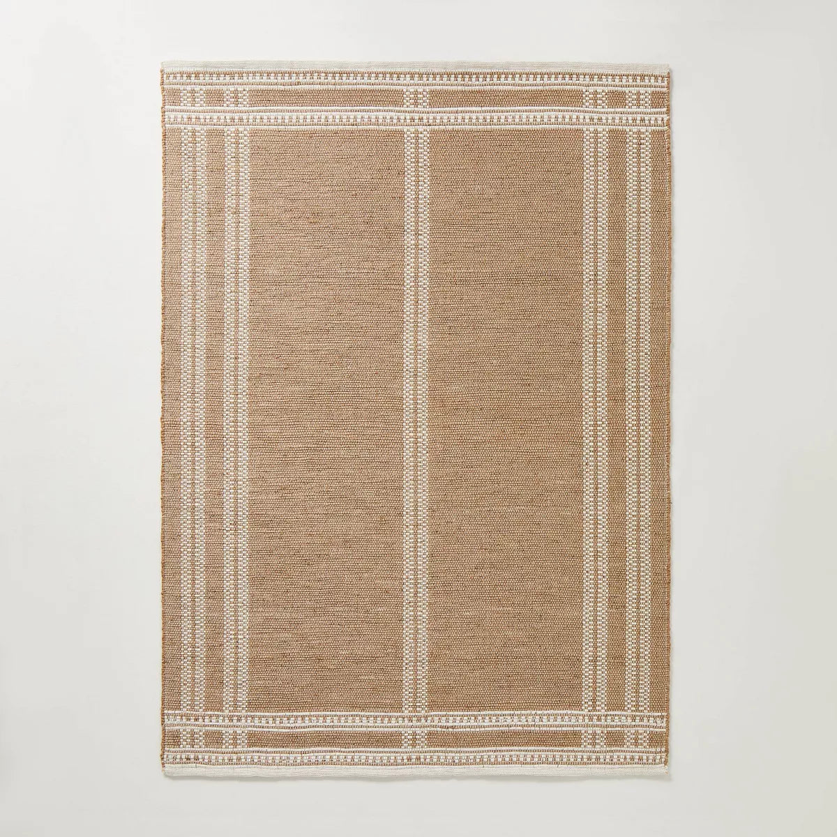 Border Plaid Handmade Jute Woven Area Rug Natural/Cream