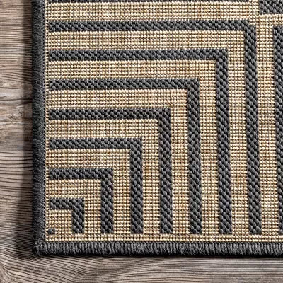 Asha Striped Border Stain Resistant High Traffic Outdoor Area Rug - 5'x8'