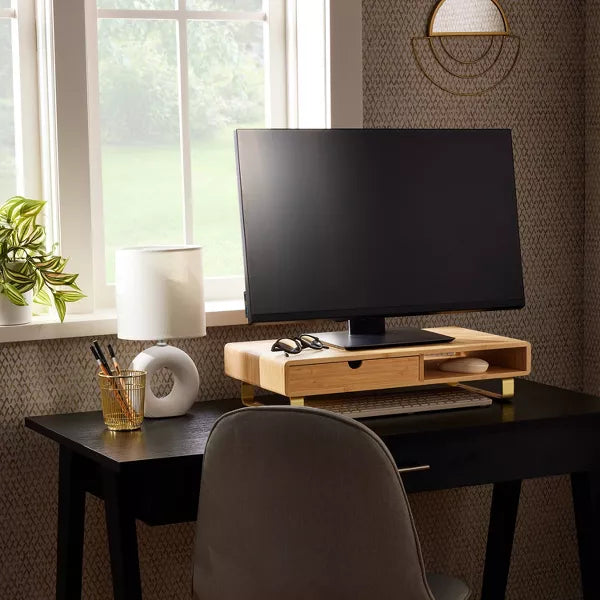 Monitor Riser with USB and Wireless Charging Brown