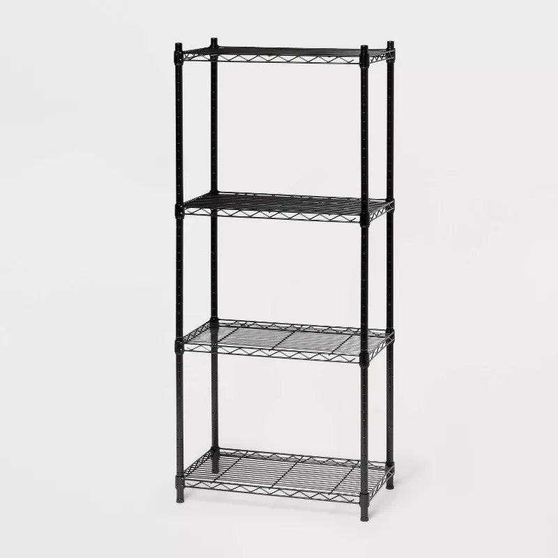 4 Tier Wire Shelving Black -  Steel Utility Storage, Adjustable Feet & Shelves