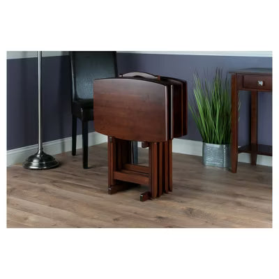 5pc Darryl Oversize Snack Table Set Antique Walnut, Set of 4