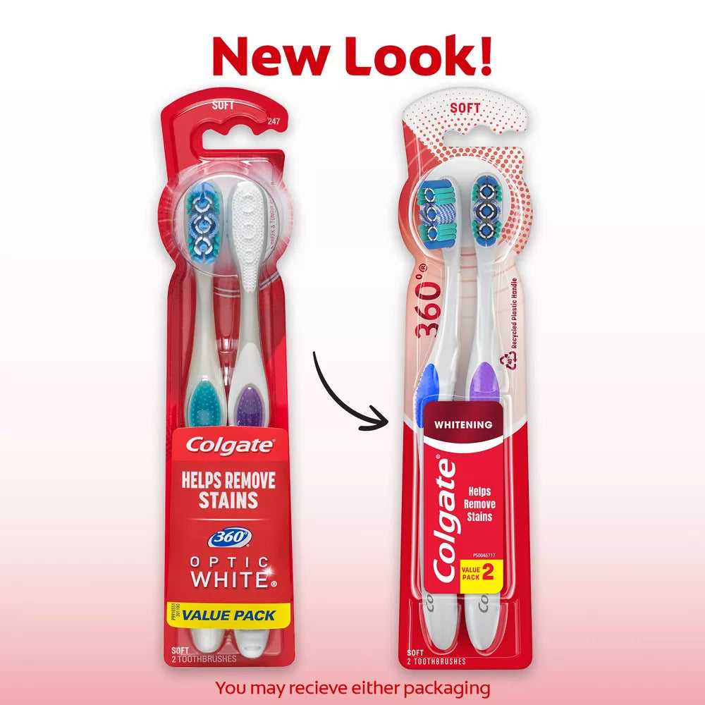 2 pack Colgate 360 Optic White Whitening Toothbrush Soft , final cut