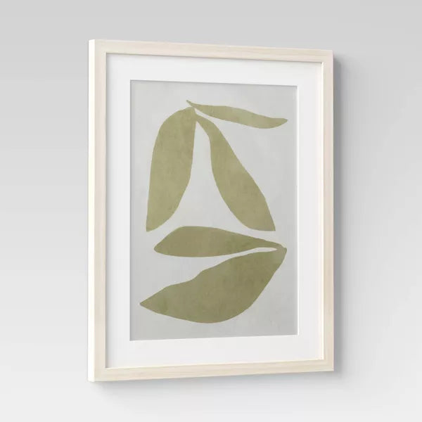 1-Piece Leaf Framed Wall Art Set Natural - Botanical Drawing, Beige Frame, Vertical Display