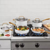Classic 8pc Stainless Steel Cookware Set with Brushed Gold Handles Matte White: Induction & Oven Safe Pans
