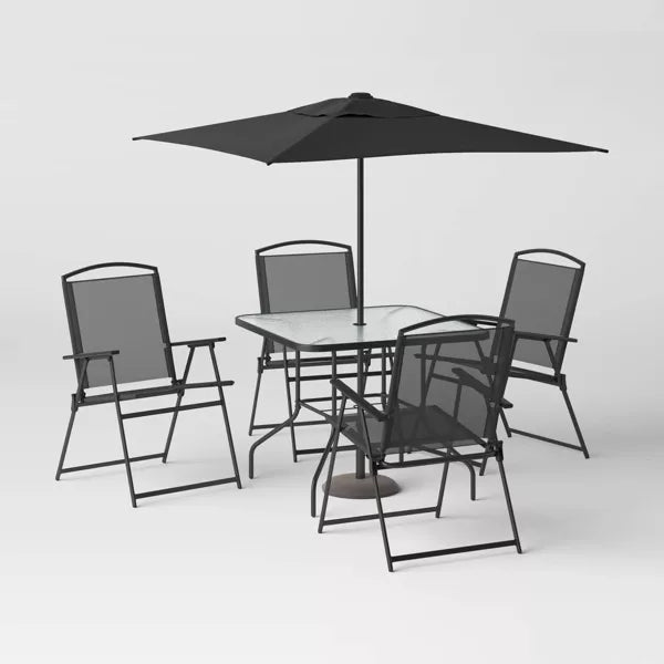 6pc Patio Dining Set with Umbrella, Outdoor Furniture Set