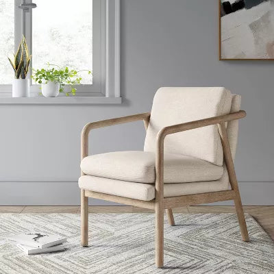 Tufeld Wood Armchair Beige - Modern Accent Furniture, No Assembly Required