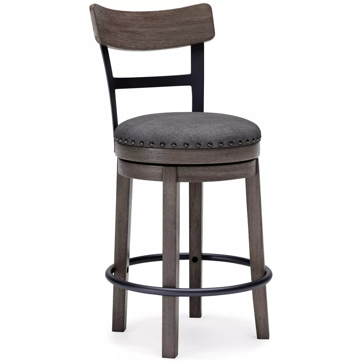 Caitbrook Counter Height Barstool Gray - Polyester Upholstery, Nailhead Trim, Swivel Seat