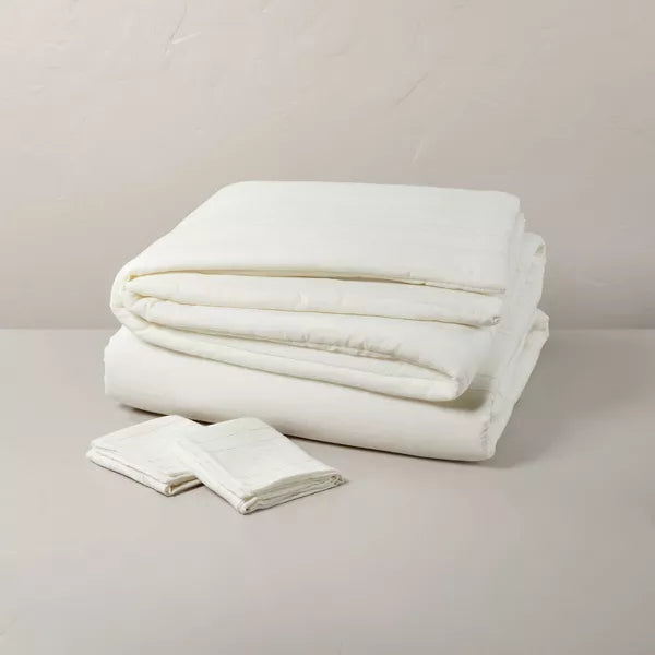 Fine Stripe Duvet & Sham Set Twilight Taupe/Sour Cream King
