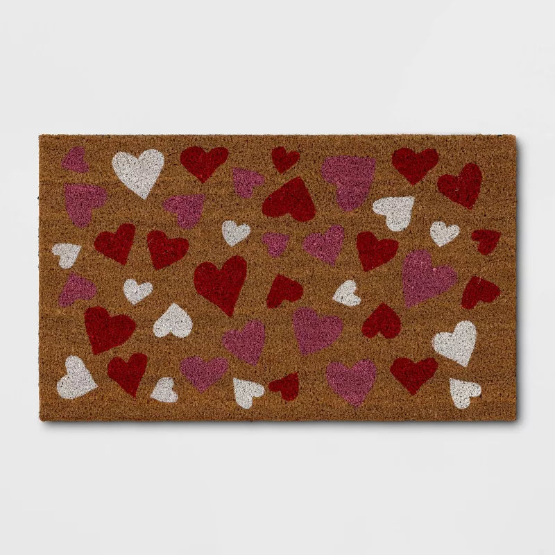1'6"x2'6" Valentine's Day All Over Hearts Coir Doormat Pink/Red/White