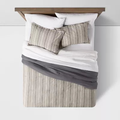 7pc Reversible Printed Stripe Comforter Bedding Set with Sheets Gray - King