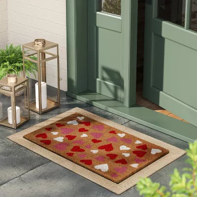 1'6"x2'6" Valentine's Day All Over Hearts Coir Doormat Pink/Red/White