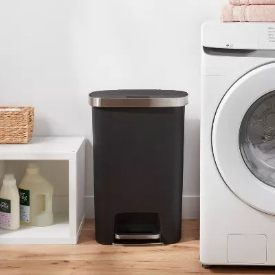 Plastic Locking Lid Step Trash Can Black - Indoor Kitchen Garbage Can, Spot Clean