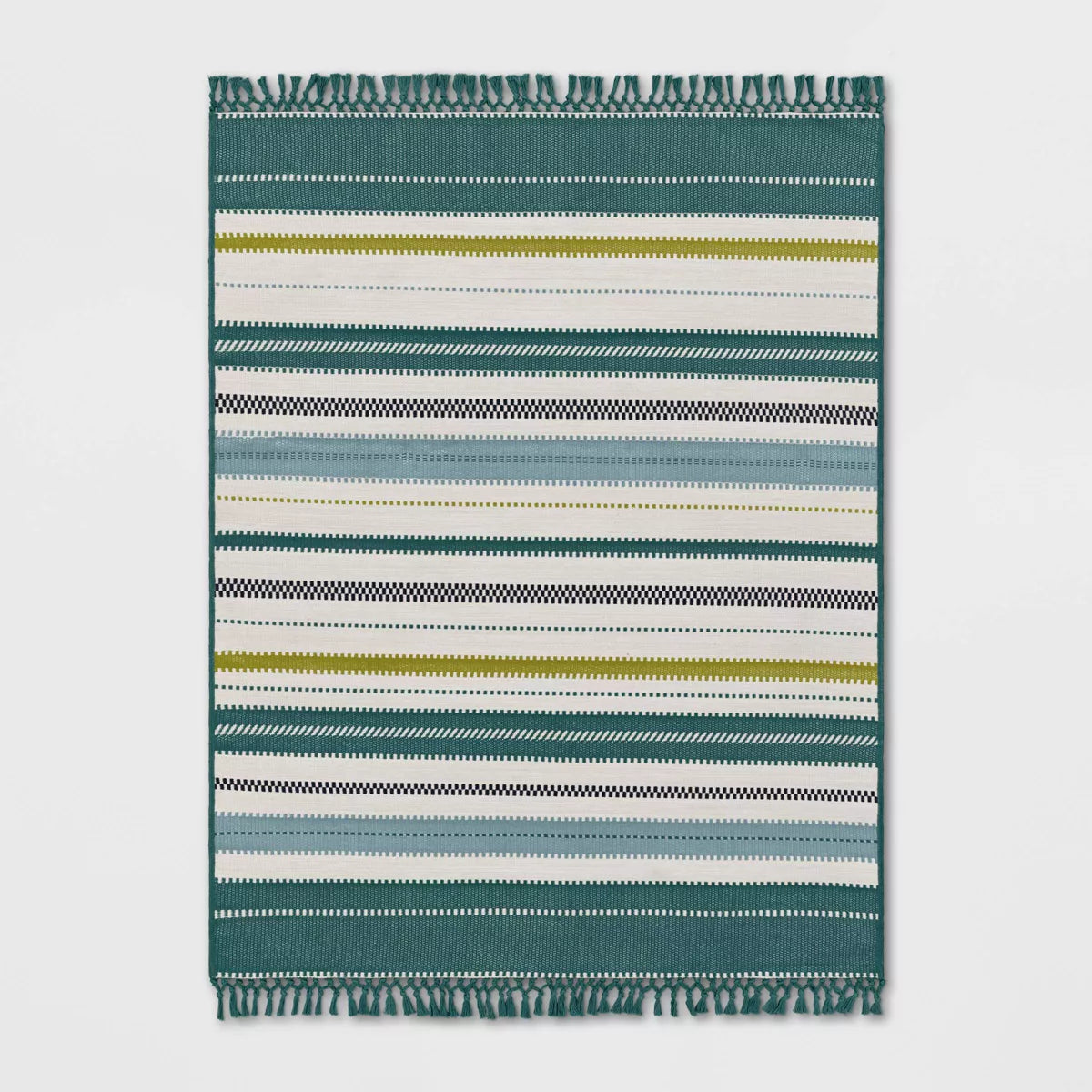 5'x7' Textural Stripe Rectangular Woven Outdoor Area Rug Light Green