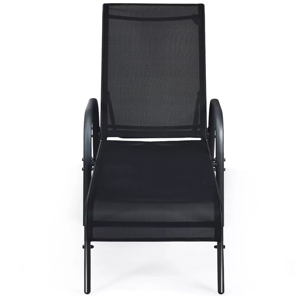 2PCS Outdoor Patio Lounge Chair Chaise Fabric Adjustable Reclining Armrest Black