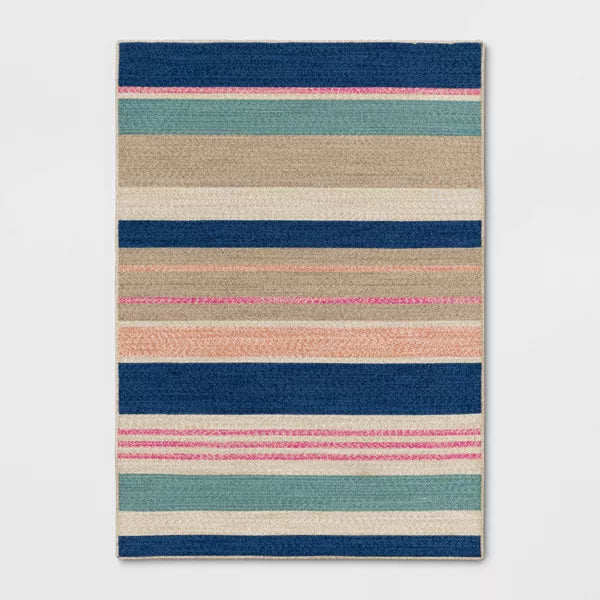 Striped Rectangular Braided Outdoor Rug