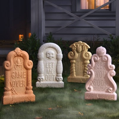 4pk Foam Tombstones Neutrals Halloween Decorative Prop, final cut