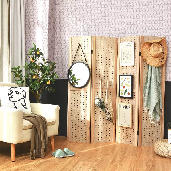 4-Panel Pegboard Display Folding Privacy Screen Craft Display