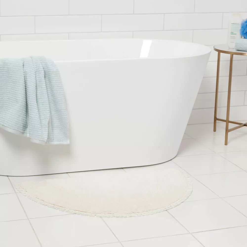 18"x32" Plush Half Moon Bath Rug Cream