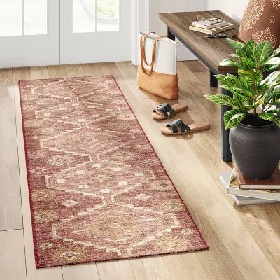 Southbury Washable Printed Diamond Persian Style Rug Rust - 2'x7' Runner