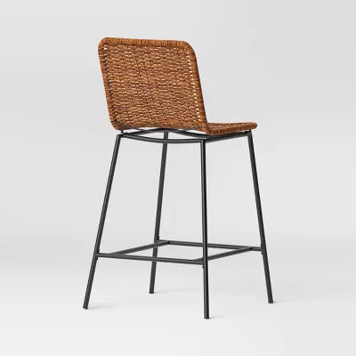 Wasson Woven Metal Leg Counter Height Barstool Tan -Black Frame, Jute-Like Seat